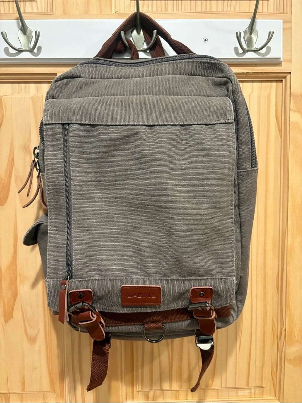 Gadnic Gray Canvas Backpack with Leather Accents